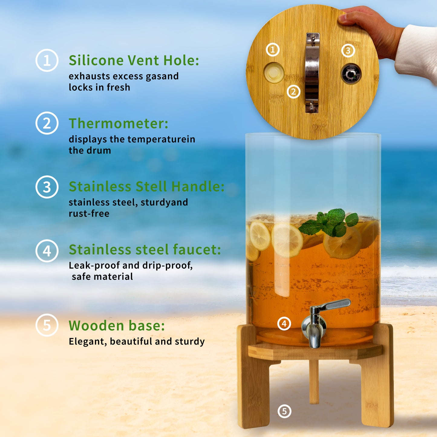 L'ÉPICÉA Leak-Proof Glass Drink Dispenser 1.5 Gal –Crystal-Clear Glass with Stainless Steel Tap, Spill-Free Serving