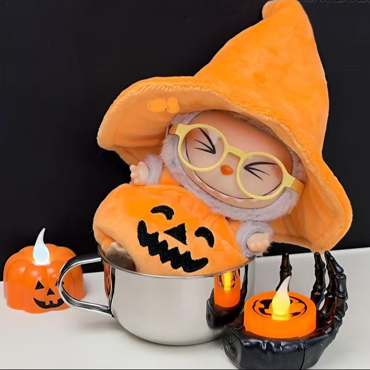 Labubu Halloween Spooky Outfits – Adorable Edition Costumes & Accessories, 3-Pack Pumpkin Witch Ghost, Fits 2.5–3" Plush, Cute Trick-or-Treat Dec
