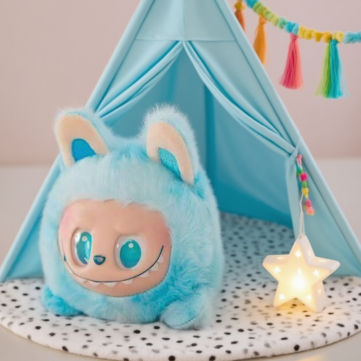 Labubu plush pencil case with creative stationery and fluffy keychain strap