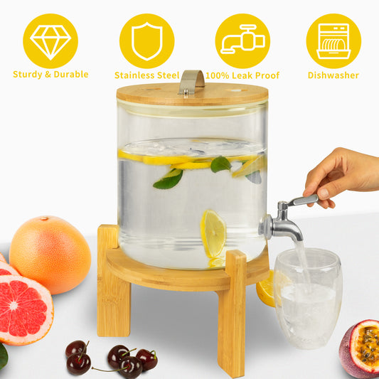 L'ÉPICÉA Leak-Proof Glass Drink Dispenser 1.5 Gal –Crystal-Clear Glass with Stainless Steel Tap, Spill-Free Serving