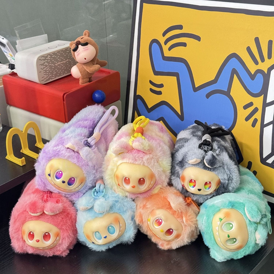 Labubu plush pencil case with creative stationery and fluffy keychain strap