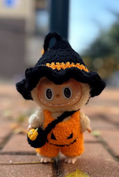 Labubu Halloween Spooky Outfits – Adorable Edition Costumes & Accessories, 3-Pack Pumpkin Witch Ghost, Fits 2.5–3" Plush, Cute Trick-or-Treat Dec