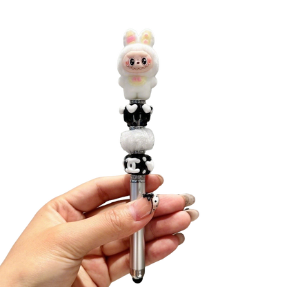 Rabbit-ear Labubu flocked kawaii 0.5 mm gel pen – black ink