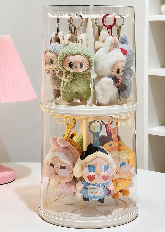 Labubu Display Case 360° Rotating Transparent PVC Doll Blind Box Storage & Display Cabinet
