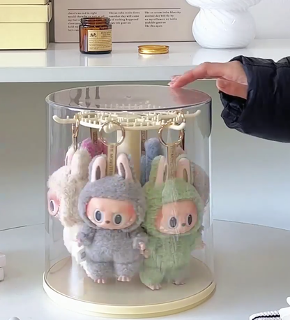 Labubu Display Case 360° Rotating Transparent PVC Doll Blind Box Storage & Display Cabinet